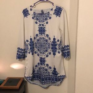 Blue and white dress